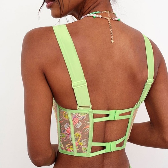 New! For Love And Lemons electric fields Green Floral Lace Bra 1868 - Picture 9 of 11